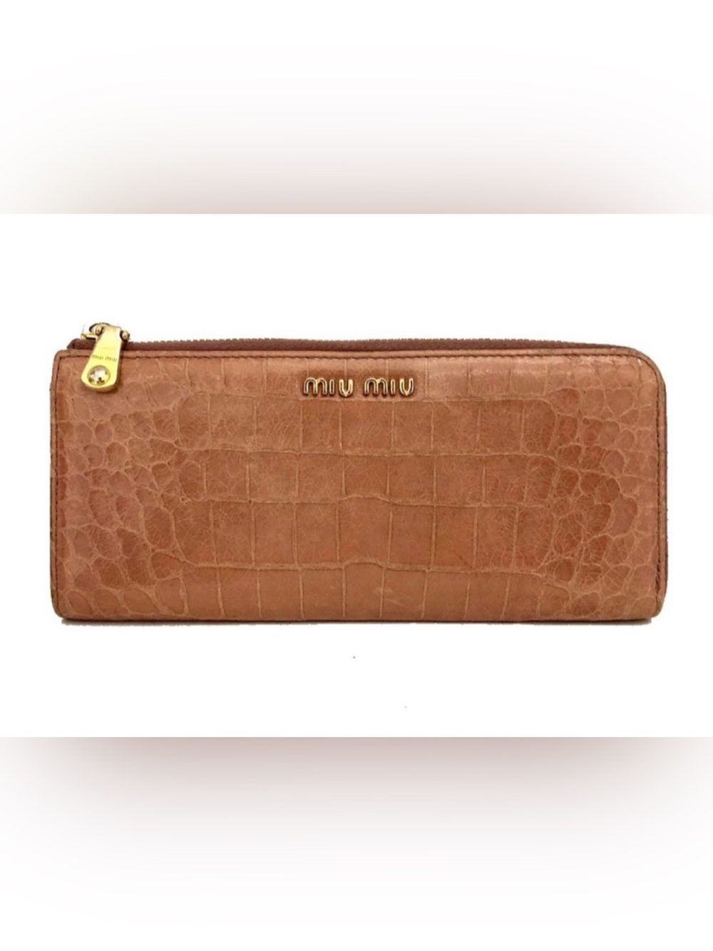 MIU MIU Logo Embossed Leather Zippy Long Wallet